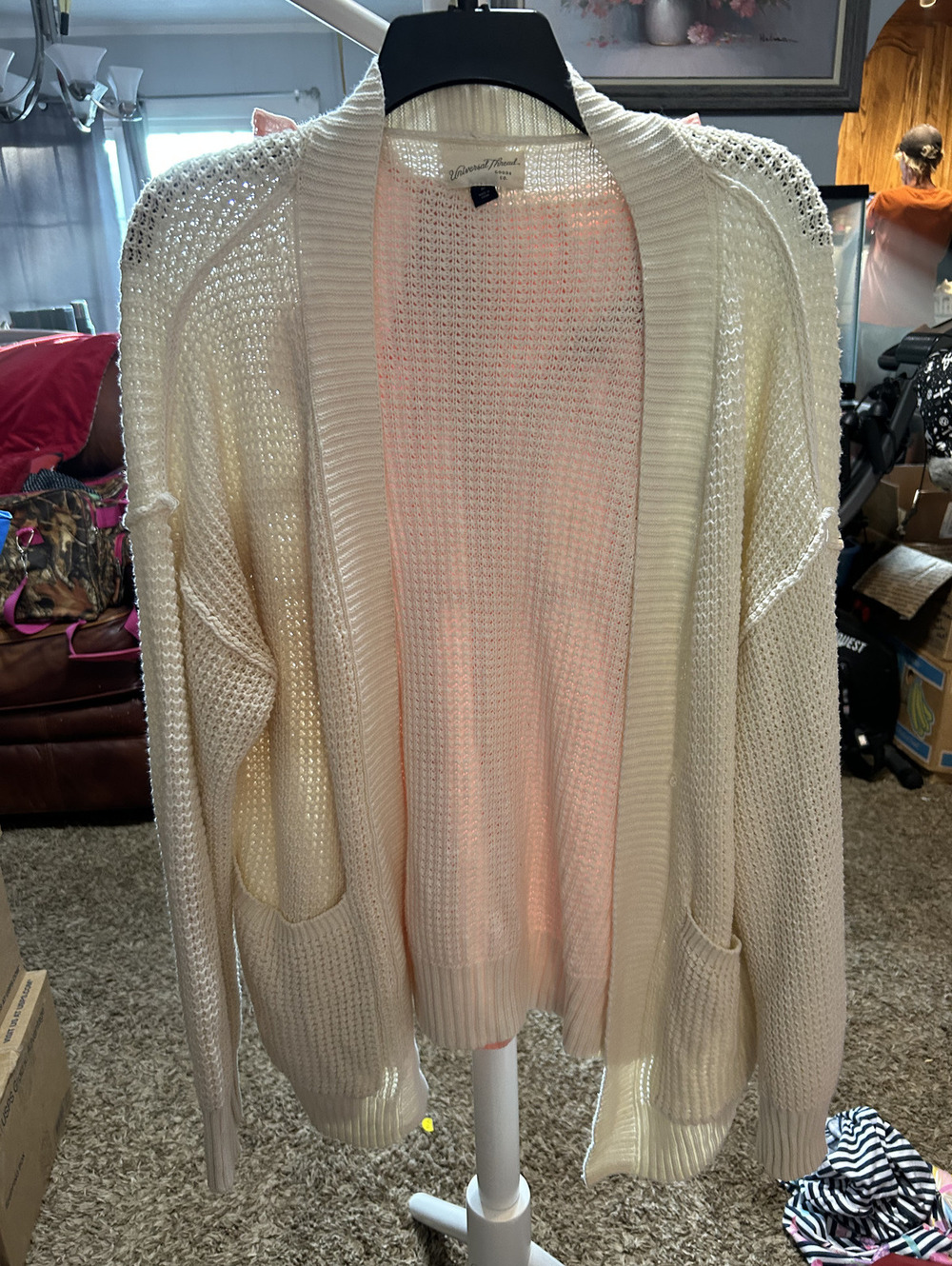 Universal Thread Cream Open Front Knit Cardigan Sweater Medium